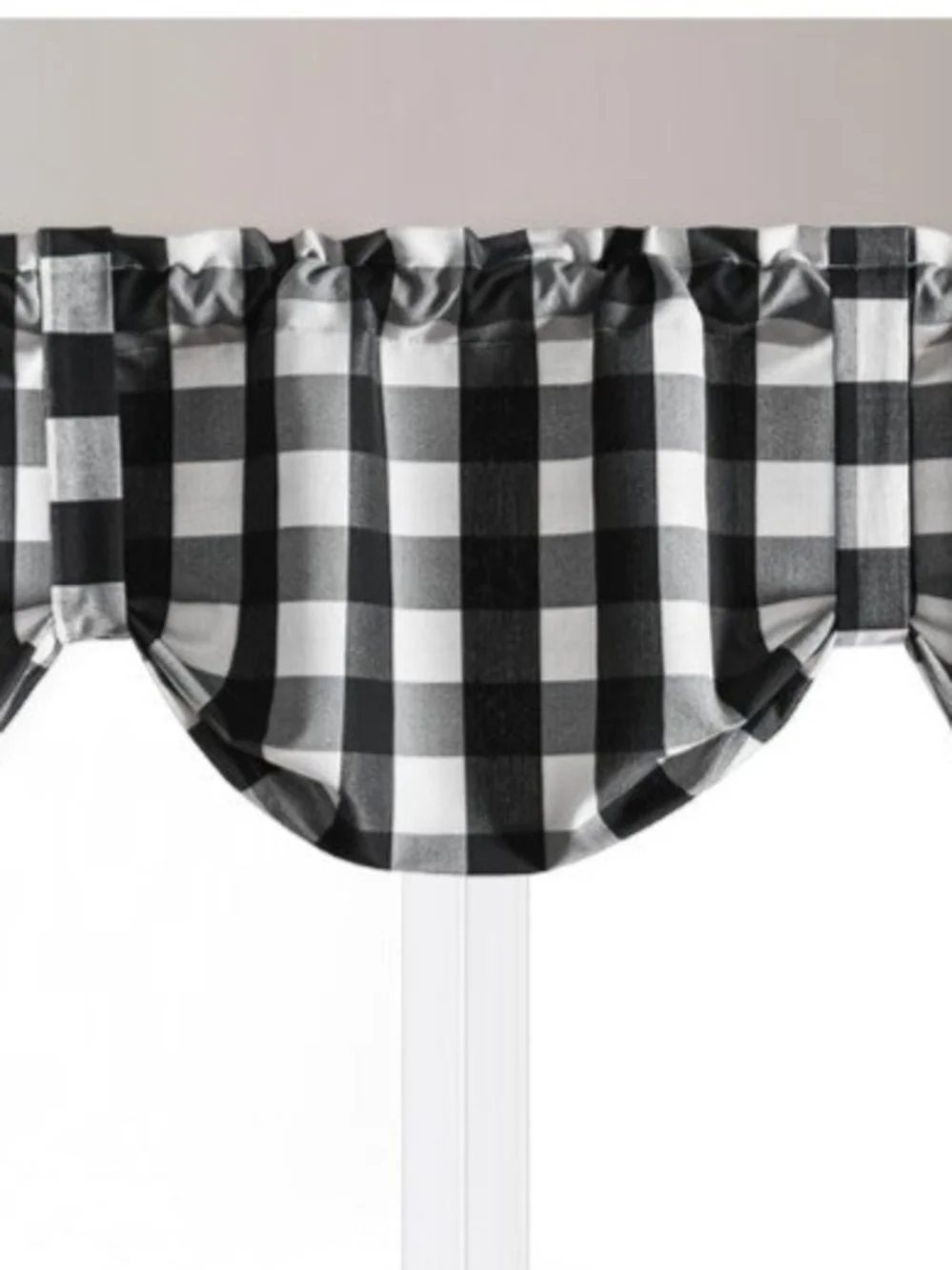 2- Panels Black and White Buffalo Check Curtain Valance